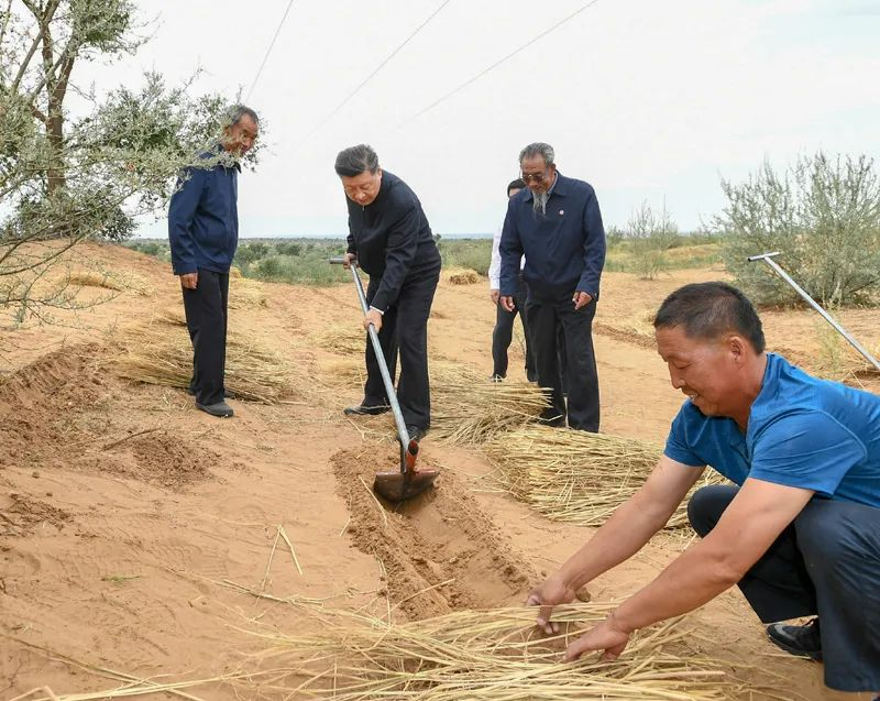 2019年8月21日，習近平來到甘肅省武威市古浪縣八步沙林場，實地察看當地治沙造林、生態保護等情況。新華社記者 謝環馳 攝
